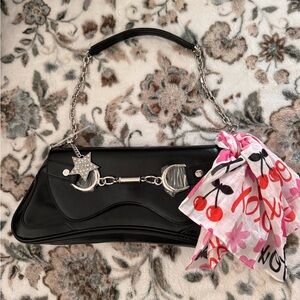 Paris Hilton Black Shoulder Bag with Pink Scarf
